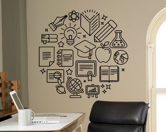 Wall Decal School Supplies Vinyl Sticker Education Library Classroom Interior Children Kids Room Removable Custom Design 2(nth)