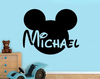 Custom Name Mickey Mouse Wall Decal Disney Cartoon Vinyl Sticker Personalized Decals Home Decor Housewares Removable Decor Wall Art 1(mkm)