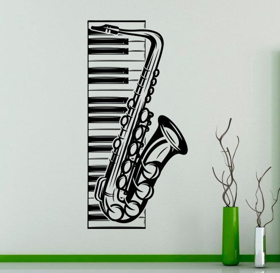Piano Keys and Saxophone Wall Vinyl Decal Musical Instruments Wall Sticker  Home Decor Bedroom Decor Wall Murals Housewares 20(poc)