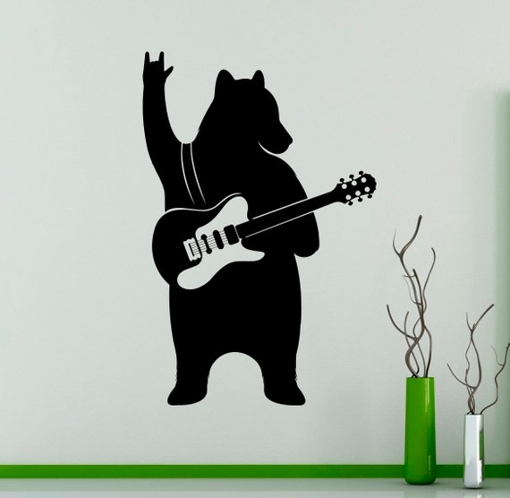 gui Bear with Guitar Wall Decal Vinyl Sticker Music Art Decor Funny Home Interior Housewares Room Office Design 3