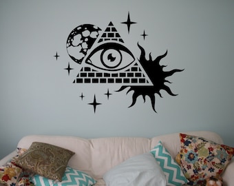 Illuminati-symbolen muursticker alziend oog vinylsticker decor woonkamer muurschilderingen huishoudelijke artikelen ontwerp 22(isn)