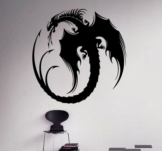 Autocollant mural dragon noir