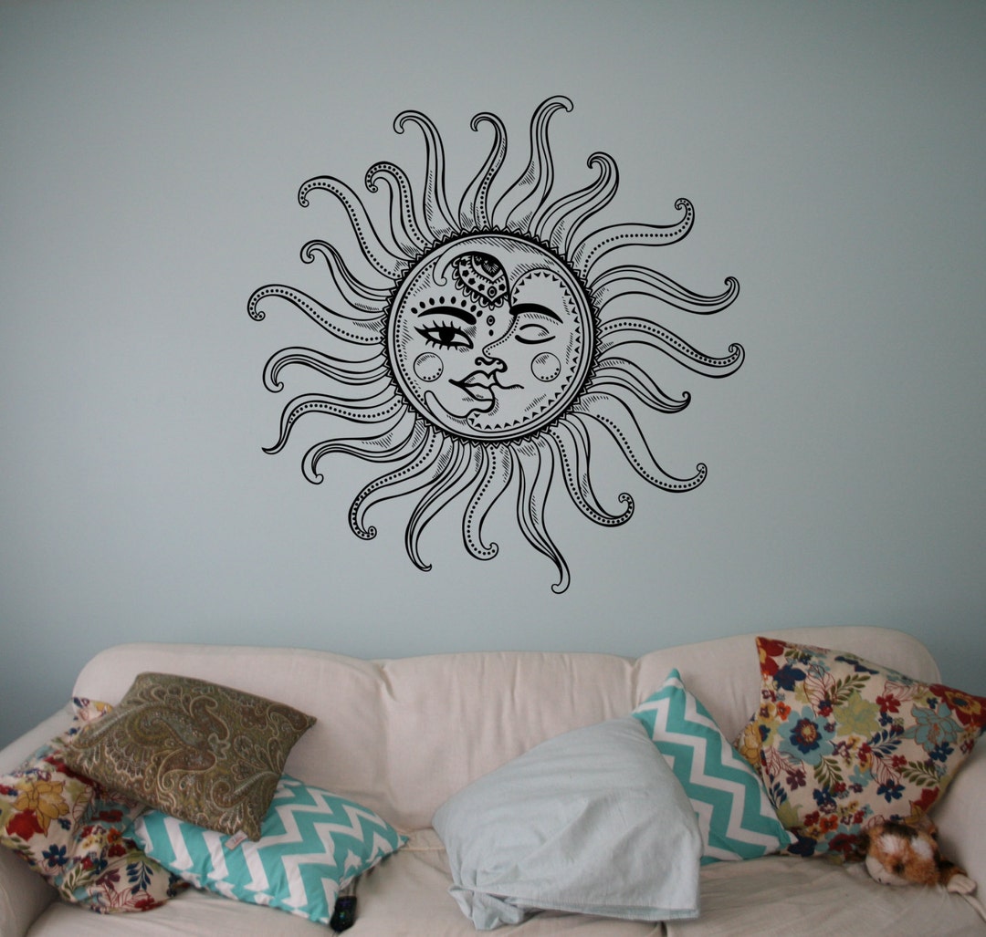 Crescent Moon Wall Art Decal Sleeping Sun Vinyl Sticker Bedroom Home ...