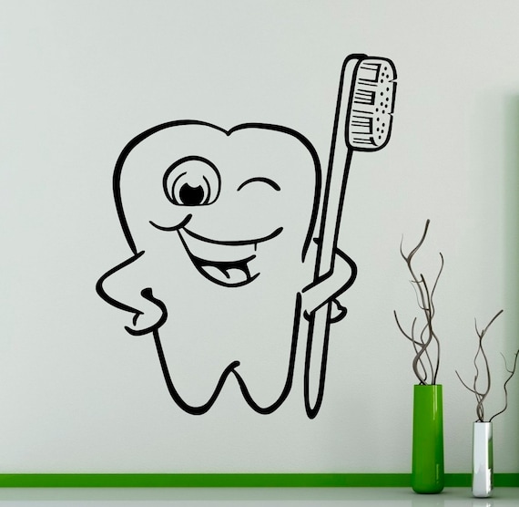 Tooth with Toothbrush Wall Decal Dental Vinyl Sticker Wall Art Decor Home  Interior Living Room Design 4(dtl)