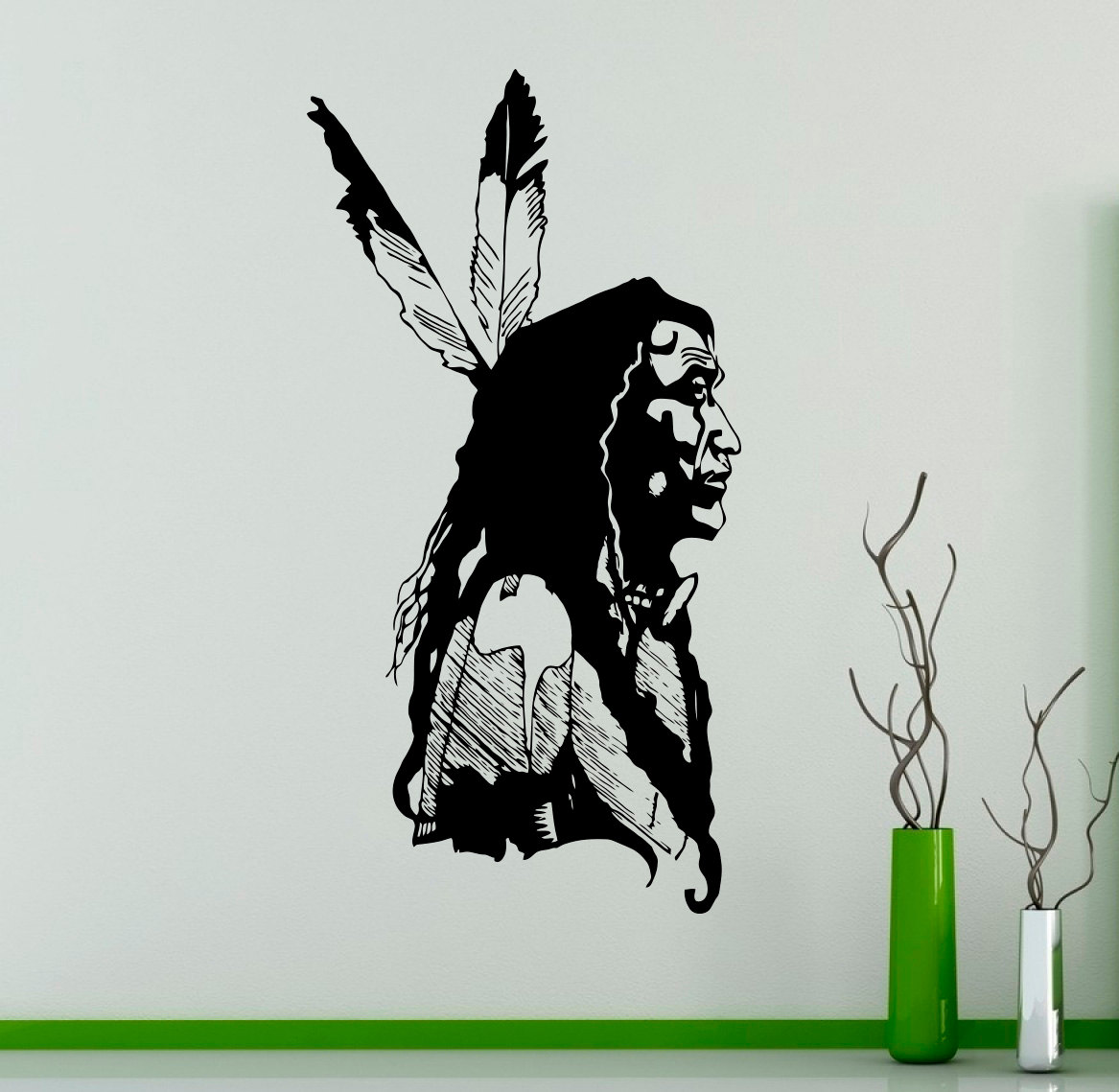 Native American Chief Wall Vinyl Decal American Indian Wall Etsy