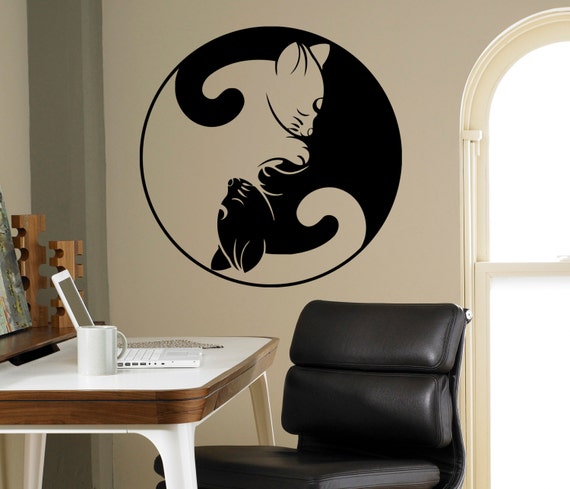Yin And Yang Cats Wall Art Decal Yin Yang Symbol Vinyl Sticker Bedroom Home Interior Wall Decor Mural Housewares Custom Design 22 Nt