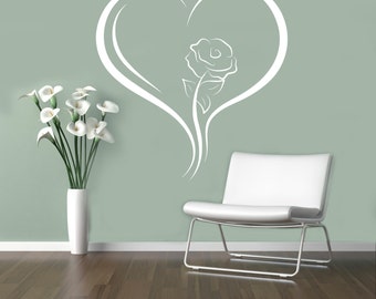 Heart with Rose Wall Vinyl Decal Romantic Decor Vinyl Sticker Home Interior Wall Bedroom Decor Art Murals Housewares Design 14(he)