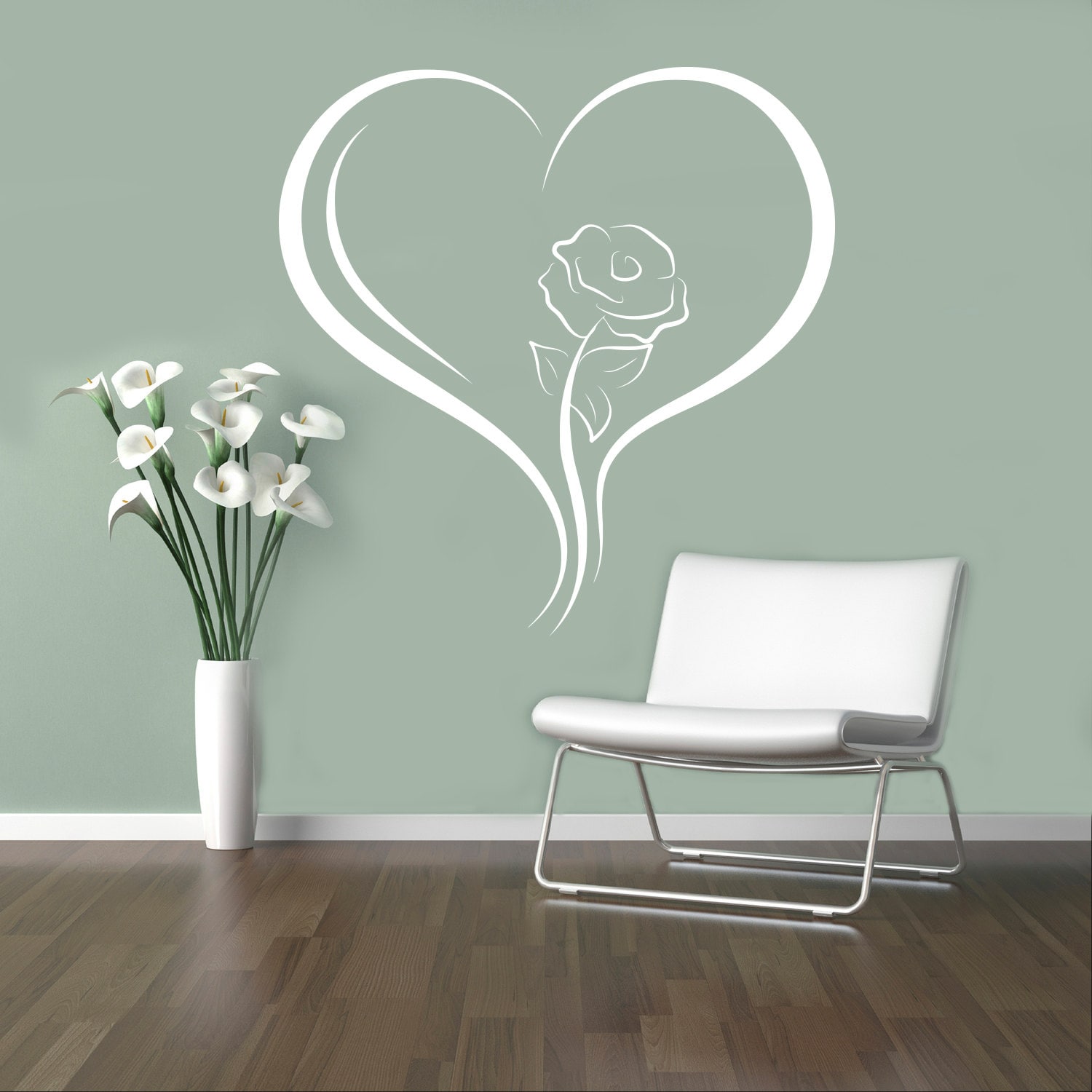 Heart With Rose Wall Vinyl Decal Romantic Decor Vinyl Sticker Home ...