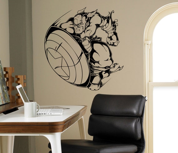 Captain America Wall Decal Vinyl Sticker Comics Superhero Art Decor Home Interior Kids Room Custom Design Bedroom Ideas 1 Cap