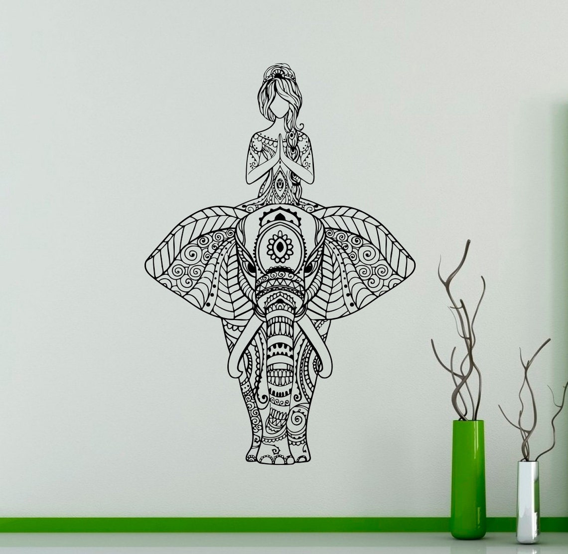 Indian Elephant Wall Vinyl Decal Yoga Wall Sticker Yoga Studio Etsy