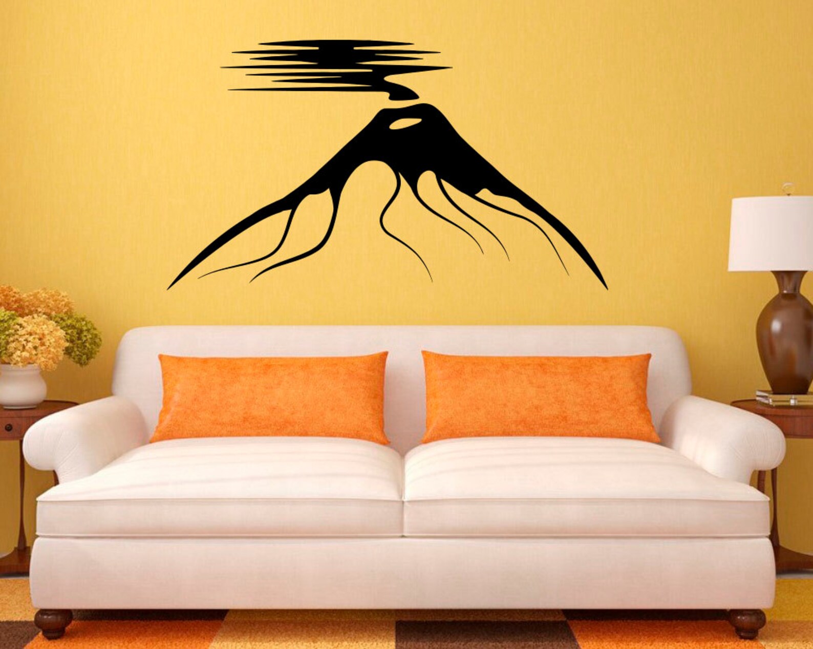 Burning Volcano Wall Vinyl Decal Mountain Landscape Wall Sticker Home ...