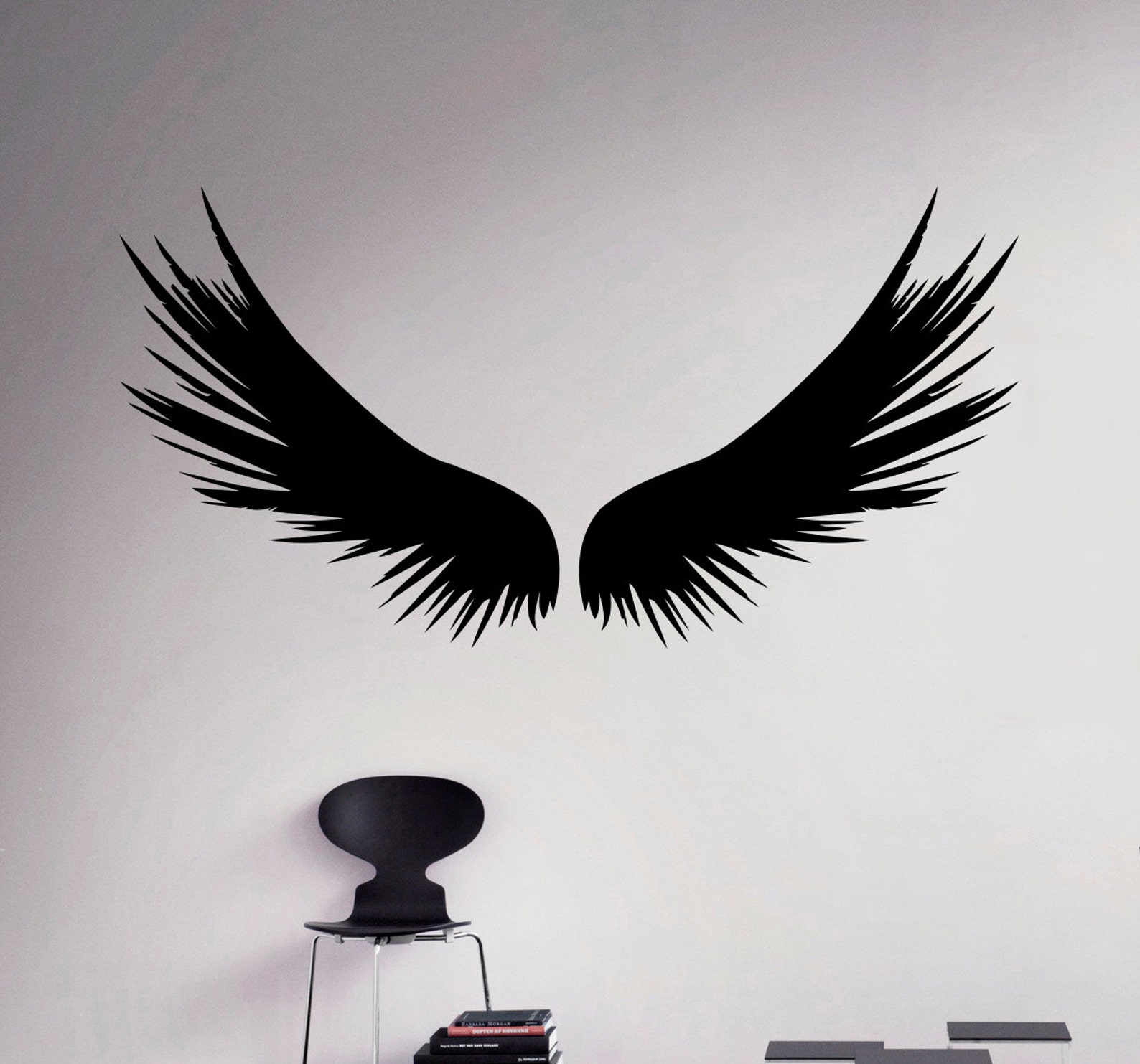 Dark Angel Wings Wall Decal Feathers Vinyl Sticker Home Decor Etsy
