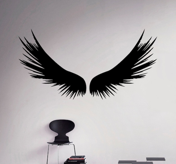 dark angel wings wall decal feathers vinyl sticker home decor | etsy