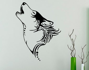Calcomanía de pared de lobo aullando, animales salvajes, vinilo, naturaleza salvaje, decoración del hogar, murales artísticos, sala de estar, dormitorio, 4 (wlf)