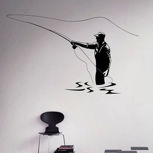 Fishing Nature Wall Decal Forest Lake Vinyl Sticker Hobby Home