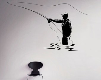 Fishing Wall Decal Fishing Rod Vinyl Sticker Hobby Home Interior Decor Art Murals Living Room Bedroom Decor 5(fsh)