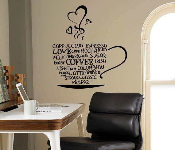 Cup of Coffee Words Cloud Wall Vinyl Decal Sticker Home afe Decor