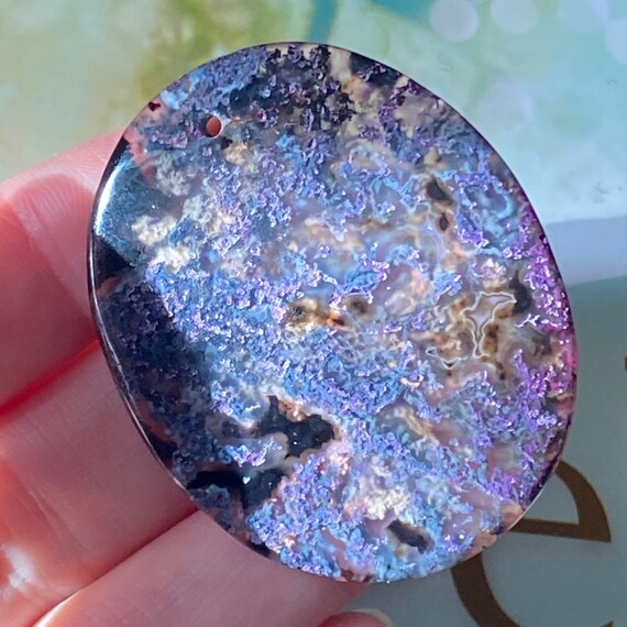 Moss Agate Pendant Purple Moss Agate Etsy Singapore