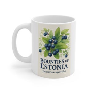 Estonia Blueberry Mug – Bounties of Estonia Gift – Vaccinium Myrtillus Ceramic Cup – Botanical Nature Lover Gift – Baltic Pride