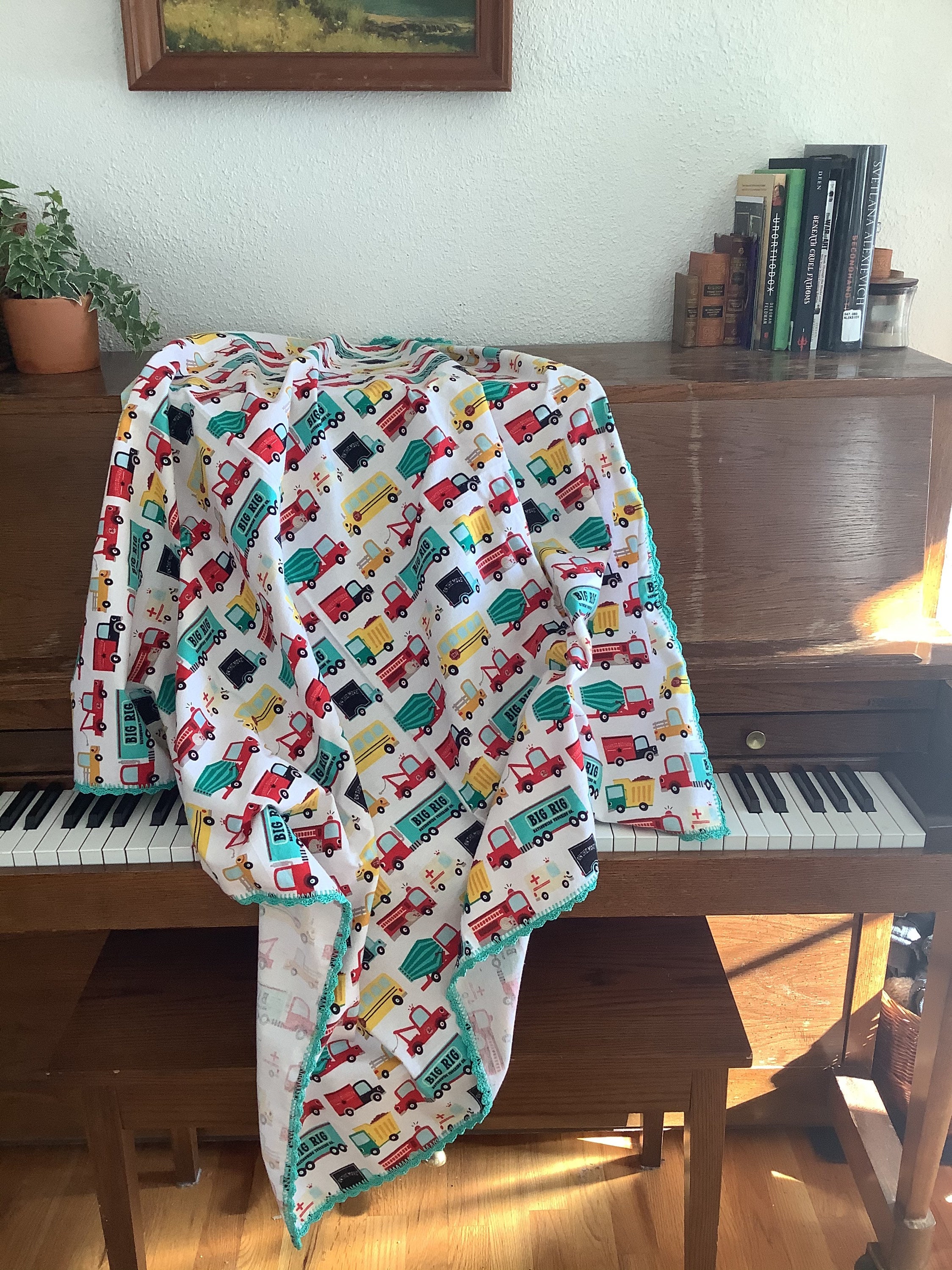 Softest Flannel & Crochet Border Swaddling Baby Blankets Handmade Neutral Animal Patterns