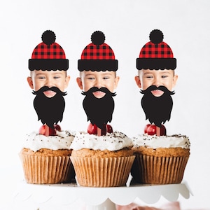 Dekoracje na babeczki Lumberjack Cupcake Urodziny, Dekoracje na babeczki Buffalo Plaid, Dekoracje na babeczki Woodland, Dekoracje urodzinowe Lumberjack, Zdjęcie