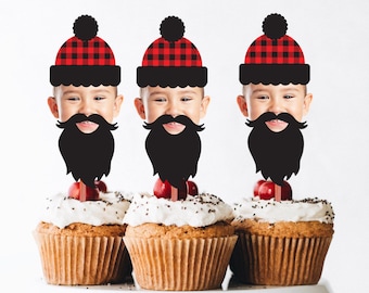 Lumberjack Cupcake Toppers Birthday, Buffalo Plaid Cupcake Toppers, Woodland Cupcake Decorations, Lumberjack Birthday Decorations, Photo