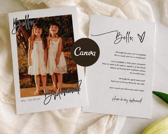 Photo Bridesmaid Proposal Card Template, Bridesmaid Proposal Card, Bridesmaid Proposal Editable Modern Maid Of Honor Proposal Card Canva