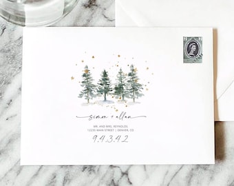 Pine Tree Envelope Template, DIY Woodland Wedding Address Printable, Instant Download, 100% Editable Text, Templett, A1, A7 Sizes