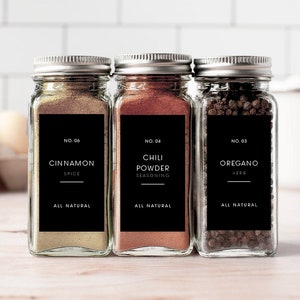 Spice Jar Labels Black, Spice Jar Labels Template, Modern Minimalist Spice Jar Label, Kitchen Organization Labels, Editable, DIY Spice Label