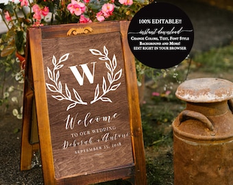 Welcome to Our Wedding Sign Rustic Wedding Welcome Sign Printable Wood Boho Wedding DIY PDF Instant Download Country Fall Wedding