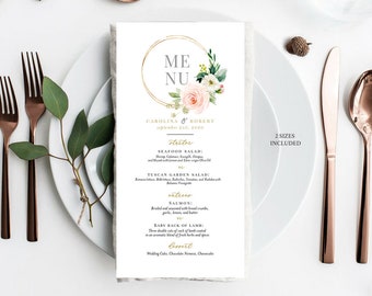 Floral Wedding Menu Cards, Editable Wedding Menu, Wedding Menu Template, Blush Floral Hexagonal, 100 EDITABLE, DIY Menu Cards