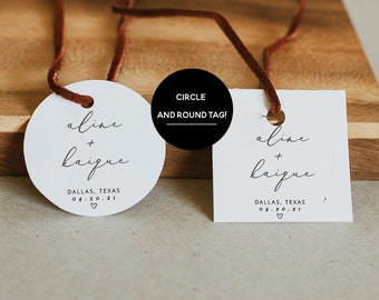 Helena | Modern Round Favor Tag Template, Square Favor Tag, Minimalist Wedding Favor Tag, Printable Favor Tags, Bridal Shower Baby Shower