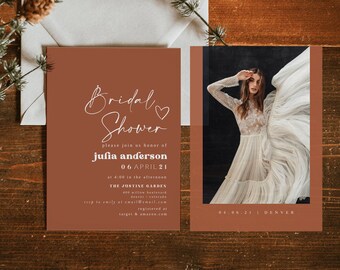 Boho Terracotta Bridal Shower Invitation Template, Burnt Orange Bridal Shower Invite, Boho Bridal Shower Invitation Printable Evite DIY