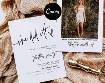 Graduation Party Invitation Template, Photo Graduation Announcement, Modern Graduation Invite Canva, Senior College Graduation Evite 2026