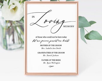 In Loving Memory Sign Template, Wedding Memorial Sign, Memorial Table Sign, Printable Memory Sign, Forever In Our Hearts Sign Template