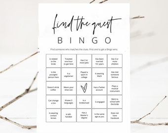 Bingo para encontrar invitados, Bingo para la recepción de bodas, Juego divertido para romper el hielo en bodas, Bingo editable para despedidas de soltera, Juegos modernos para bodas