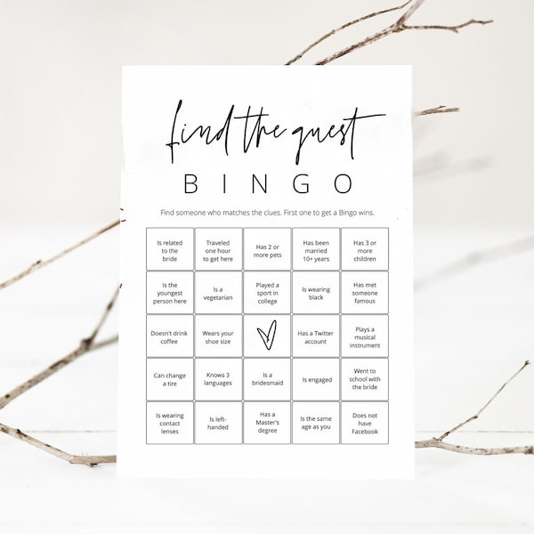 Find the Guest Bingo, Wedding Reception Bingo Game, Wedding Fun Ice breaker Game, Editable Bridal Shower Bingo Game, Modern Wedding Games