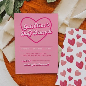 Galentines Invitation Template Text, Pink Galentines Day Brunch Invite, Modern Galentines Party Evite Text, Valentines Brunch Evite DIY Text