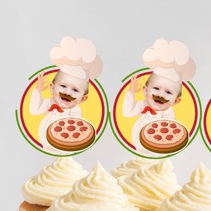 Pizza Birthday Cupcake Toppers, Pizza Cupcake Toppers, Pizza Birthday Decorations, Pizza Party Decor, Chef Birthday Party Decorations, DIY