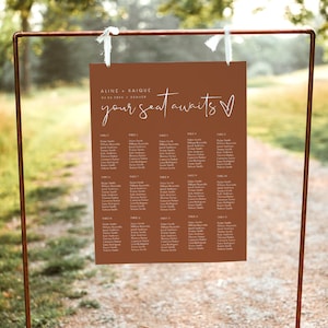 Terracotta Wedding Seating Chart, Minimalist Seating Chart Template, Burnt Orange Wedding Seating Chart, Modern Seating Chart, Editable DIY