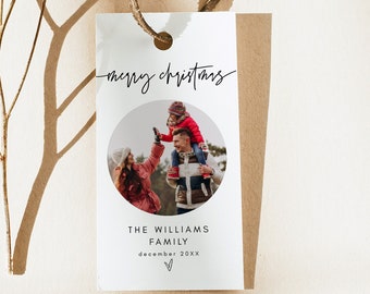 Editable Christmas Photo Gift Tag Template, Arched Photo Holiday Gift Tag Printable, Modern Christmas Gift Favor Tags Printable DIY