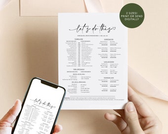 Helena | Bridal Party Itinerary, Minimalist Wedding Timeline, Order of Events, Itinerary for Bridesmaid & Groomsmen, Editable, Templett
