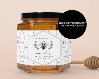 Helene | Honigglas Hochzeit Gefälligkeiten Label, Hochzeit Bevorzugungen für Gäste, Brautdusche Favors, Meant to Bee, Biene Brautdusche Favor