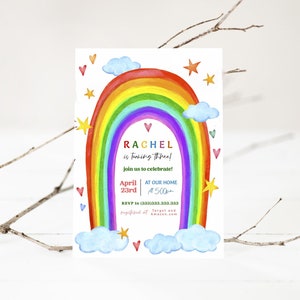 Rainbow Birthday Invitation Girl Invite Templett, Editable Rainbow Birthday Invitation, First Birthday Invitation Rainbow, Boho Rainbow, DIY