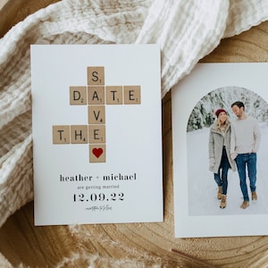 Editable Save the Date Template, Modern Save the Date Template, Scrabble Save The Date, Minimalist Save the Date Template, Photo Wedding