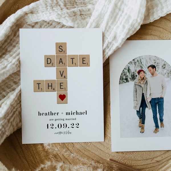 Editable Save the Date Template, Modern Save the Date Template, Scrabble Save The Date, Minimalist Save the Date Template, Photo Wedding