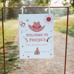 DORA | My First Rodeo Birthday Welcome Sign, My 1st Rodeo Welcome Poster, Country Birthday Decorations Girl, Boho 1st Birthday, Editable DIY