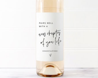 Regalo per nuovi inizi, Regalo per un nuovo lavoro, Etichetta regalo per il vino della nuova casa, Etichetta per il vino per la rottura, Etichetta per il vino regalo per la pensione, Buona fortuna Nuovo lavoro, Digitale
