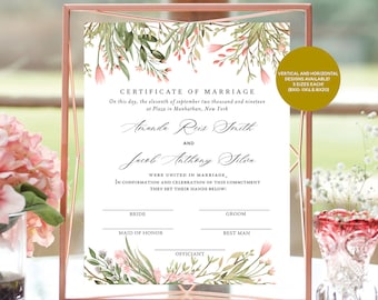 Modern Minimalist Marriage Certificate Template, Boho Marriage Certificate, Certificate of marriage template, Boho Wedding, Floral Wedding