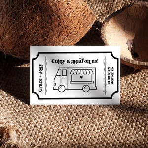 Plantillas de tickets para food trucks de bodas, cupones de bebidas para bodas, tickets para food trucks, fichas para comidas de bodas, tarjetas para tickets de fiesta.